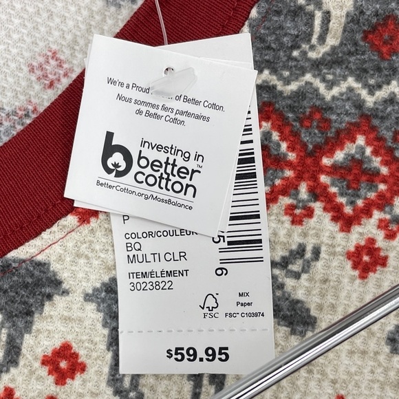 Place Holiday Men’s PJ Shirt & Pant Set Red Beige Aztec Reindeer Christmas - Picture 3 of 3